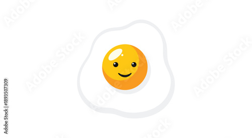 Cute cartoon fried egg illustration featuring a happy smiley face on the yolk isolated on a simple white background.