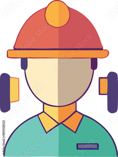 Worker wearing protective headgear and ear protection