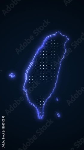Vertical Neon Blue Taiwan Map Borders Outline Loop Background