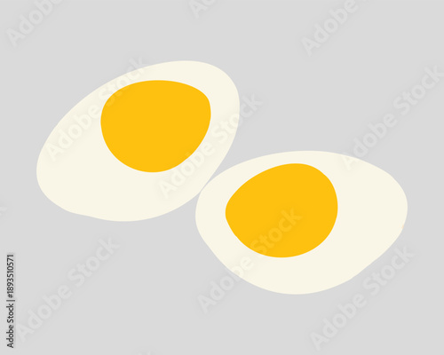 Simple easy breakfast. Cooked food icon collection. illustration. Boiled Egg Cut in Half Isolated on White Background, Healthy Protein Food Concept. 