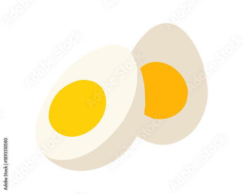 Simple easy breakfast. Cooked food icon collection. illustration. Boiled Egg Cut in Half Isolated on White Background, Healthy Protein Food Concept. 