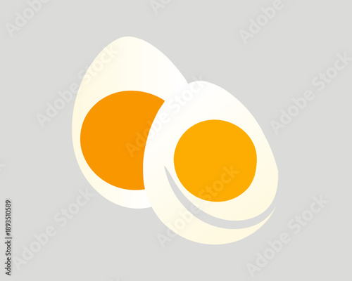 Simple easy breakfast. Cooked food icon collection. illustration. Boiled Egg Cut in Half Isolated on White Background, Healthy Protein Food Concept. 