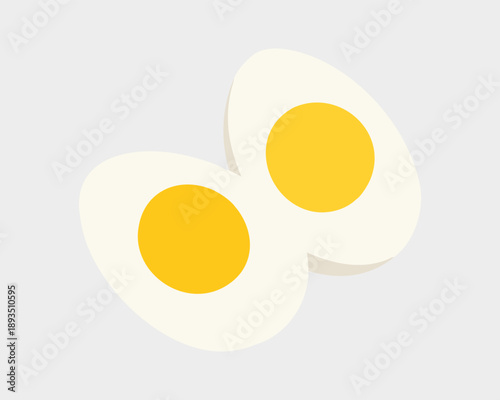 Simple easy breakfast. Cooked food icon collection. illustration. Boiled Egg Cut in Half Isolated on White Background, Healthy Protein Food Concept. 