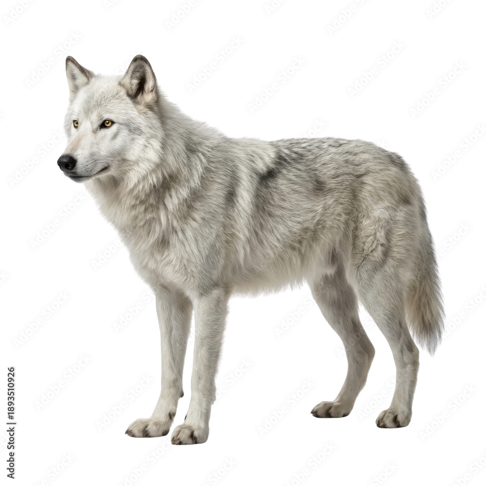 Fototapeta premium White wolf standing isolated on white background