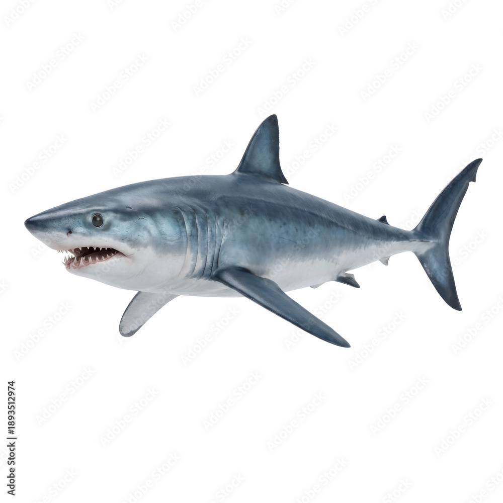 Fototapeta premium Gray shark swimming on white background
