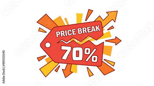 Exciting Price Break Announcement, Sale Event, Online Store, Graphic Design, Vibrant Atmosphere, Dynamic View, Marketing Concept
