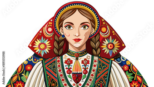 Very beautiful close-up of a traditional Eastern European women’s embroidered folk dress with vibrant stitching, isolated on white background, celebrating regional craftsmanship and cultural storytell