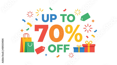 Up to 70% Off on Products, Online Shopping, Festive Atmosphere, Promotional Graphic Design