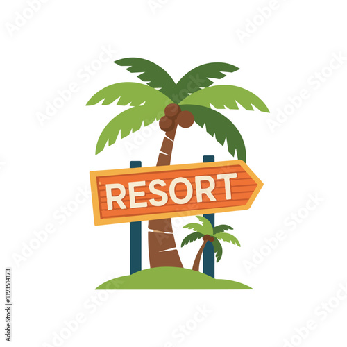 Resort Sign with Palm Tree