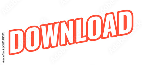 Download modern bold outlined web element. File transfer. Content saving. Software downloading. Save app data. Slanted text design with red contour. Angled typography, UI UX. Oswald font used