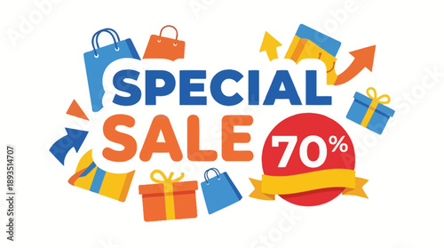 Massive 70% Off Special Sale Event on Gifts and Products at Local Store - Vibrant Graphic Announcement