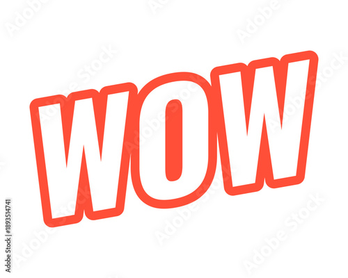 Wow modern bold outlined web element. Amazement excitement expression. Admiration reaction. Impressive viral post. Slanted text design with red contour. Angled typography, UI UX. Oswald font used