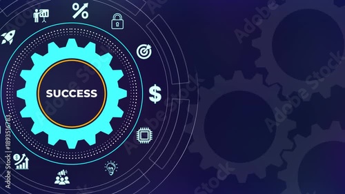 Professional Business Success and Achievement Concept Motion Graphic with Rotating Gears for Career Growth, Financial Goals, and Corporate Excellence.