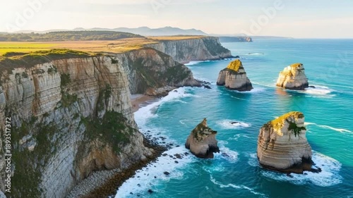 Aerial view of the twelve apostles limestone stack rock formations along the great ocean road in victoria australia