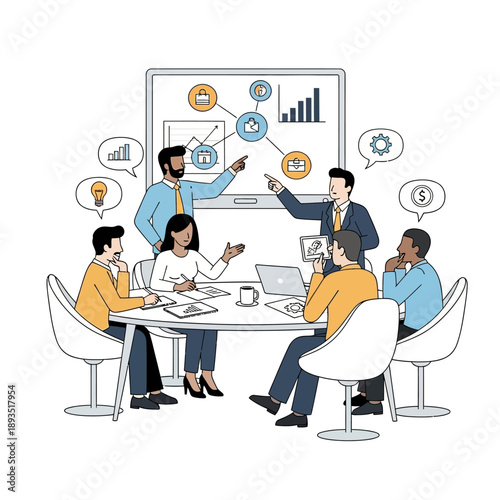 Business Meeting: Team Collaboration, Strategy, and Presentation