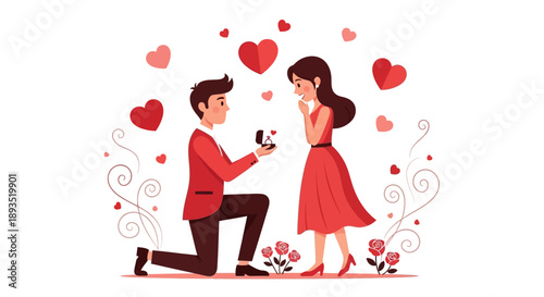 Man Proposing to Woman with Heart Surroundings.