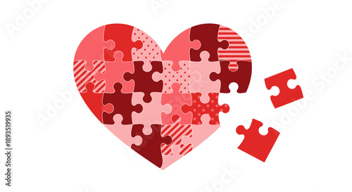 Red Heart Puzzle Pieces Missing Love.