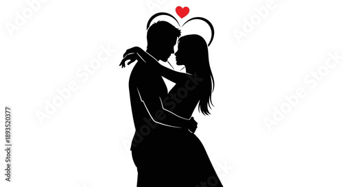 Couple Embracing Silhouette with Heart.