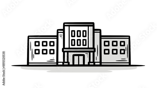 Simple School Building with Rows of Windows