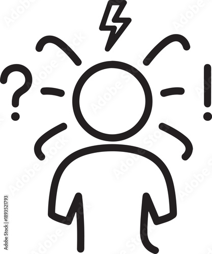 Person feeling stressed with lightning and question mark symbol