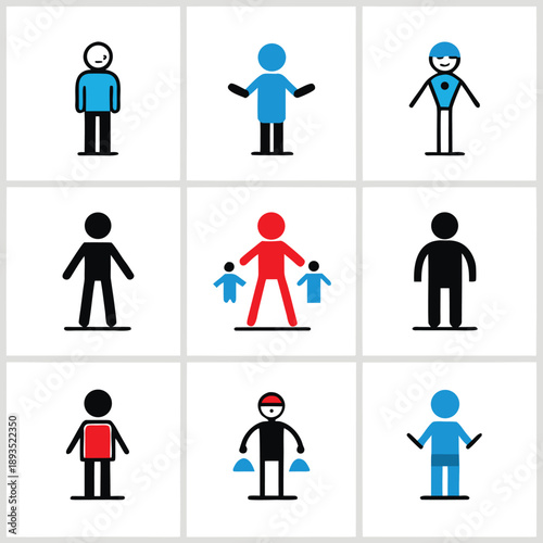 Illustrations of various human figures in simple styles