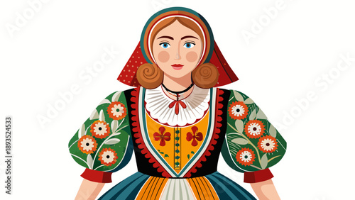 Very beautiful close-up of a traditional Dutch women’s folk dress with classic patterns and refined fabric textures, isolated on white background, highlighting historical European rural fashion.
