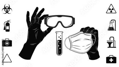 Personal Protective Equipment and Laboratory Safety Icons for Workplace Hazard Control and Clinical Research Environments