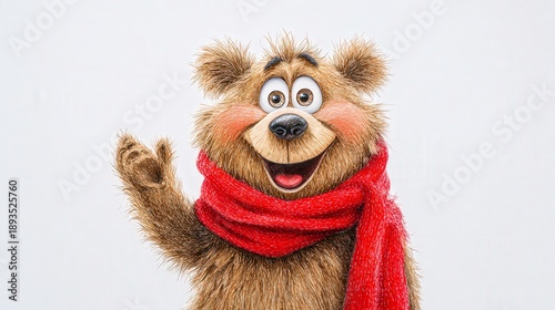 Chubby Light Brown Bear Round Belly Sparkling Eyes Cute Character Illustration