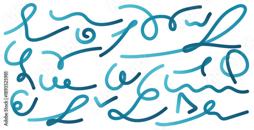 Curvy blue handdrawn strokes set form a seamless abstract background design, Perfect for graphic design, web headers