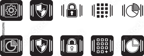Set of icons related to security, data, and business. vector graphics