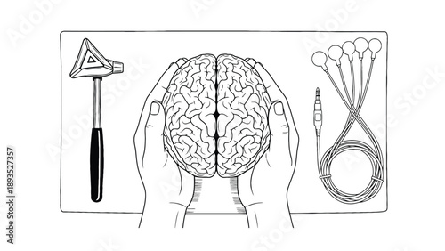 Hand Holding Brain Illustration Representing Neuroscience Research Neuroanatomy Mapping and Clinical Neurodiagnostics