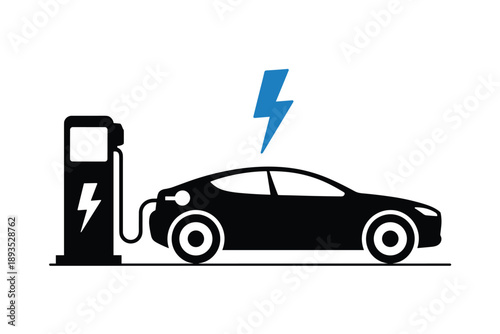 EV Charging at Station Icon, sustainable mobility concept
