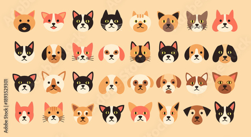 Collection of various dog breeds and mixed breed dog faces.