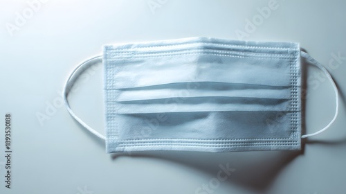 Top view of a single disposable face mask on clean background.