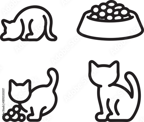 Cat icons set outline