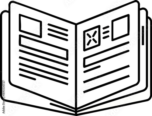 Open Newspaper or Magazine Line Icon for Reading and Information