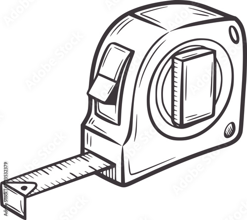 Hand drawn of a retractable tape measure tool