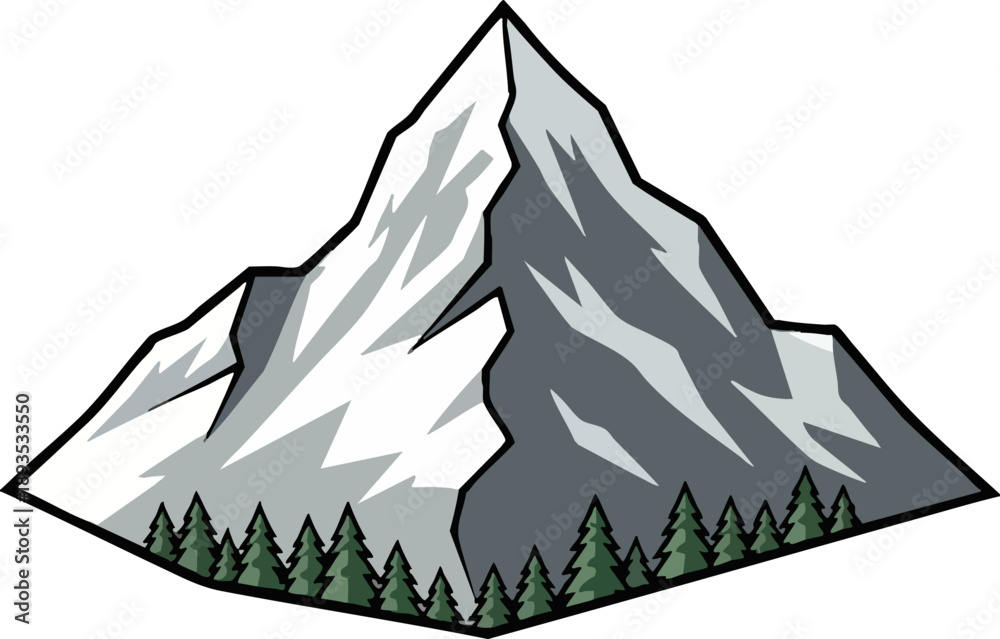 Fototapeta premium Cartoon Snow-Capped Mountain Peak Landscape Vector Graphic