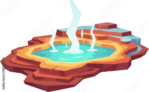 Colorful Geyser Hot Spring Pool Isolated Illustration