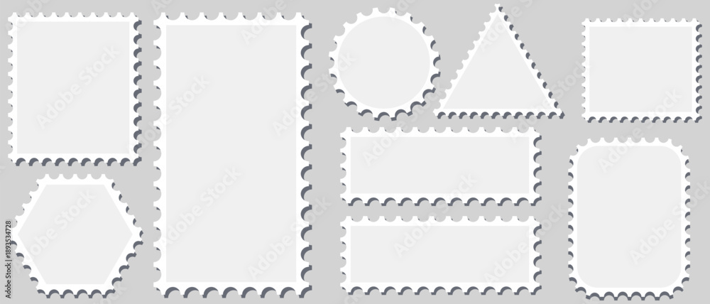 Obraz premium Blank postage stamps vector set isolated. Post stamp frames and borders. Blank postcard template collection. 