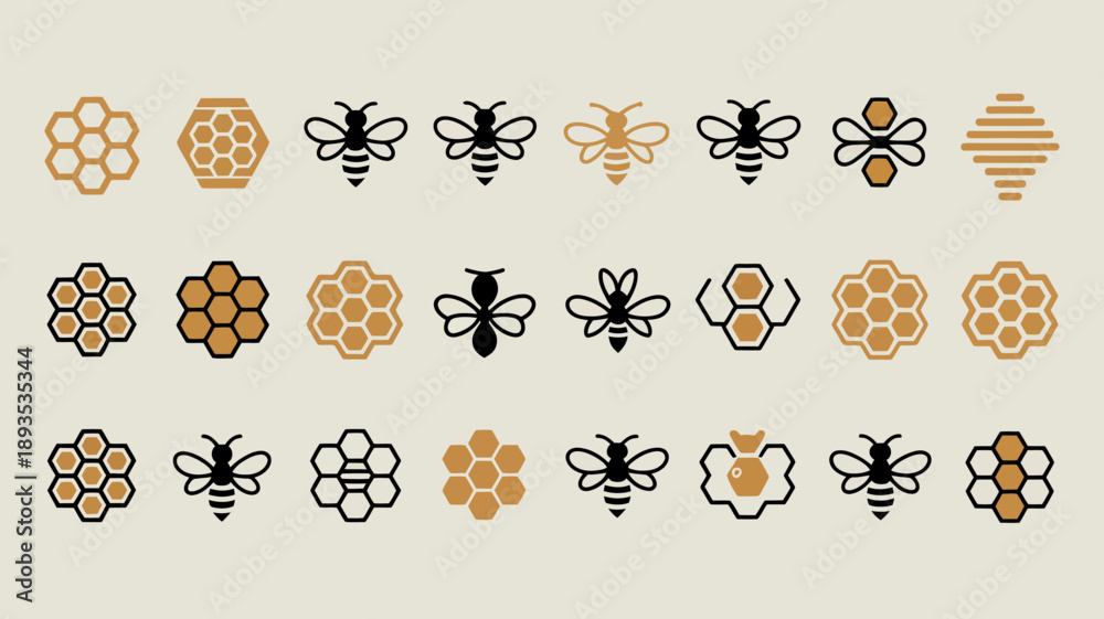 Фотография A repeating pattern showcases stylized honeycombs and bee illustrations in shade