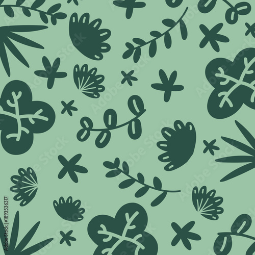 Seamless Botanical Leaf Pattern with Hand Drawn Tropical Foliage
