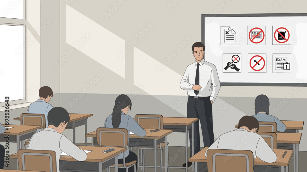 Fototapeta premium Teacher standing in front of students in a classroom setting.