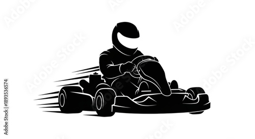 Silhouette of a go-kart racer in motion, capturing the thrill and speed of karting with a dynamic, stylized design