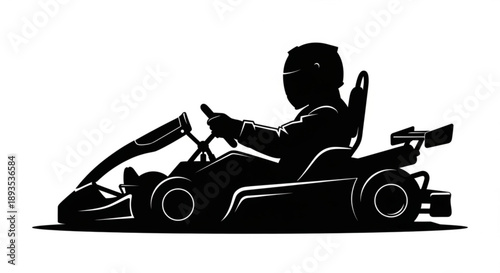 Dynamic silhouette of a kart racer in action, embodying the thrill and speed of motorsport; an emblem for competitive driving and recreational karting