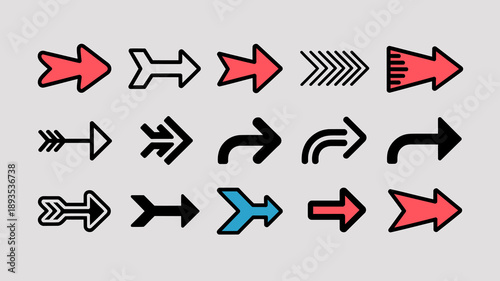 An arrangement displaying a diverse collection of arrow icons varying in style color and directional emphasis high quality professional detailed modern elegant stylish clean crisp vibrant