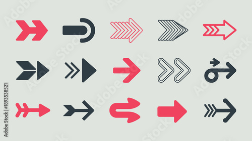 A collection of various arrow icons is displayed showcasing different styles sizes and directions all on a light gray background high quality professional detailed modern elegant