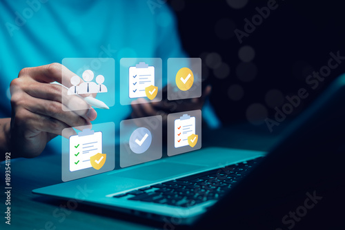 Wallpaper Mural Concept of digital approval and compliance workflow with checklist and verification icons, showing business process control, team collaboration, document review, and modern enterprise management techn Torontodigital.ca