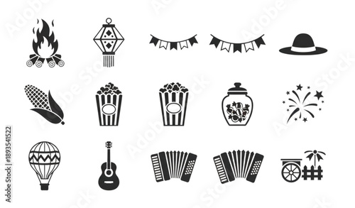 Minimal Festa Junina Silhouette Icons for Brazilian June Festival Celebration Design