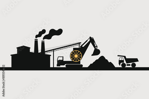 Mining and Manufacturing Silhouette, heavy industry concept